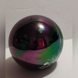 Balos Chicago Art Glass Round Mini Paperweight Iridescent Volcanic‎ Ash Metallic